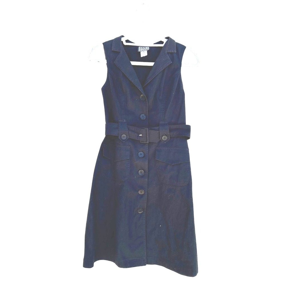 Anni Kuan Black Belted Button Front Sleeveless Midi Dress Size 4 NYC Made - Picture 1 of 4